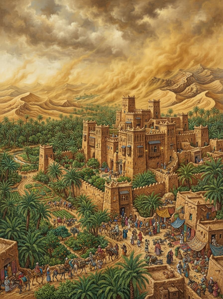 Saharan oasis kasbah